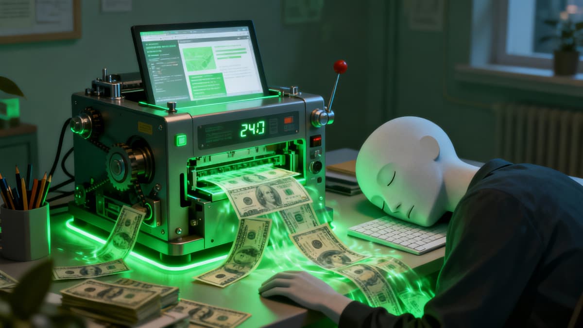 Money and passive income visualization with streaming revenue and digital content automation