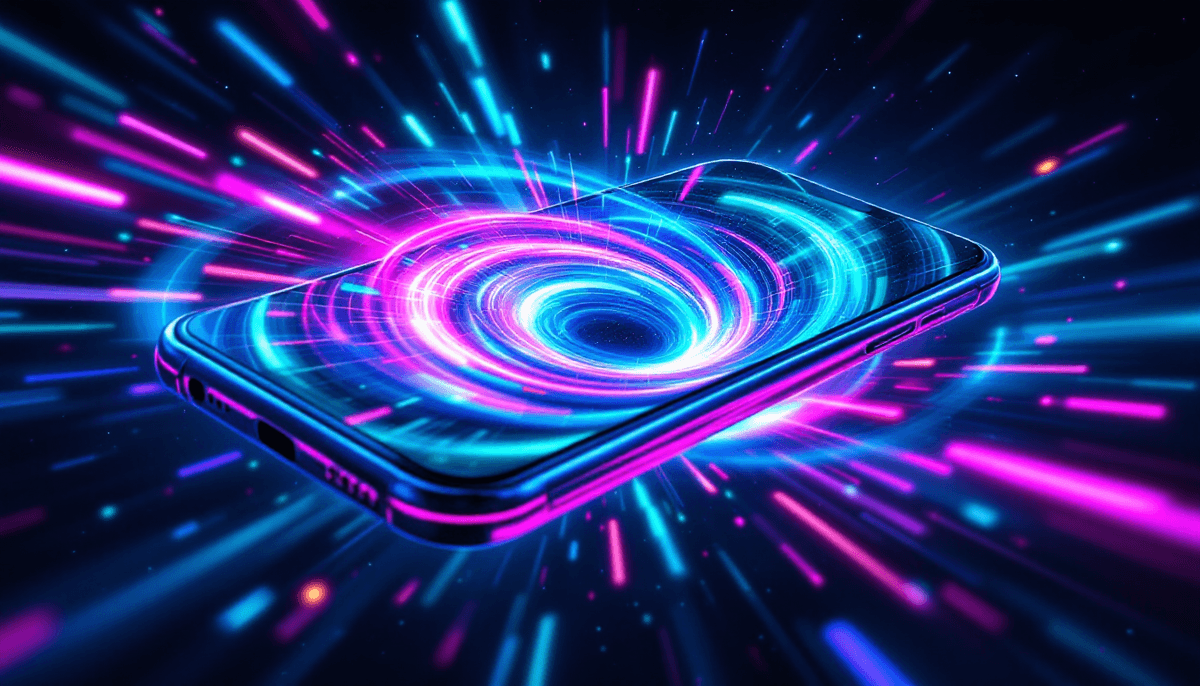 AI short video generator concept showing smartphone with content vortex for TikTok, YouTube Shorts and Instagram Reels