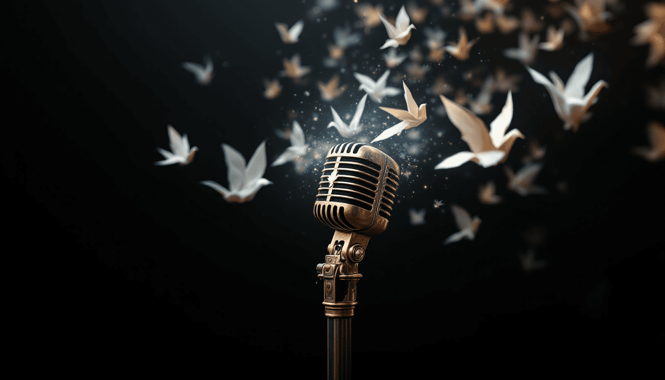 AI voice cloning visualization showing sound waves transforming into creative content