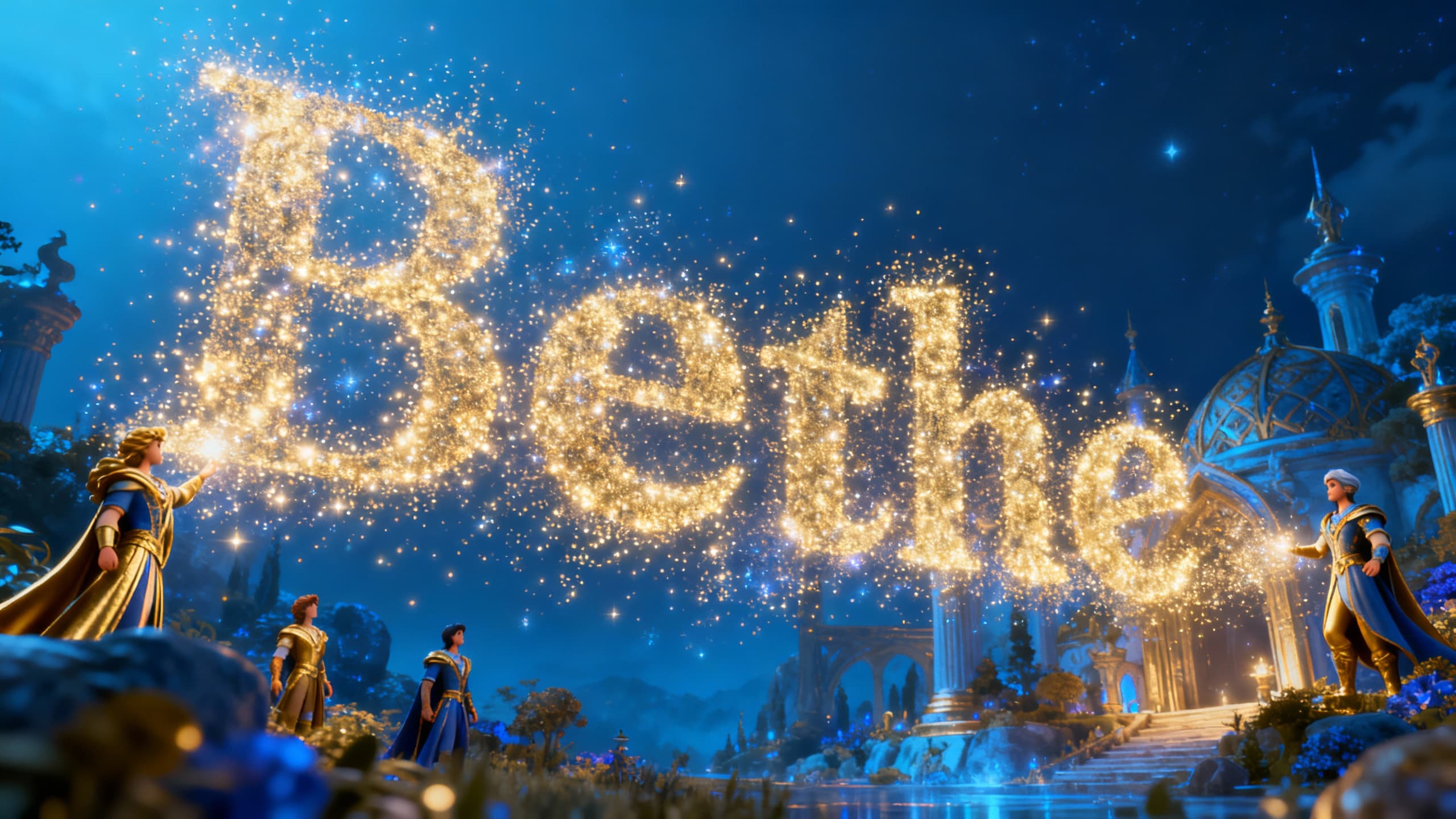 Text prompt transforming into beautiful 3D animated scene with magical particle effects