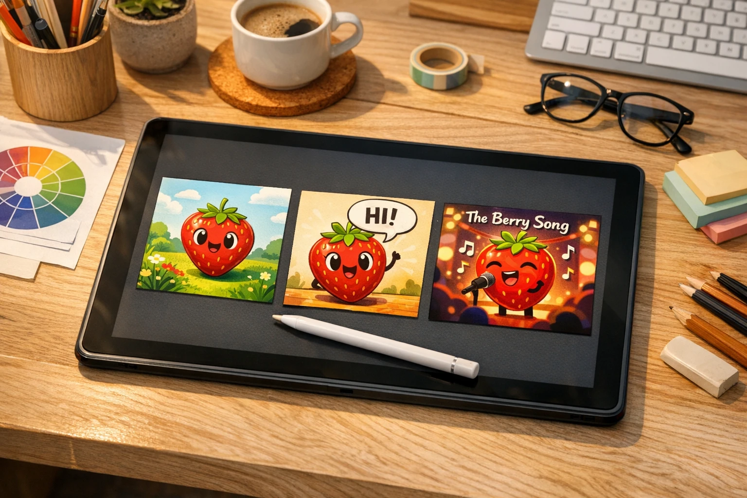 Process of creating 3D fruit animation from concept to final video