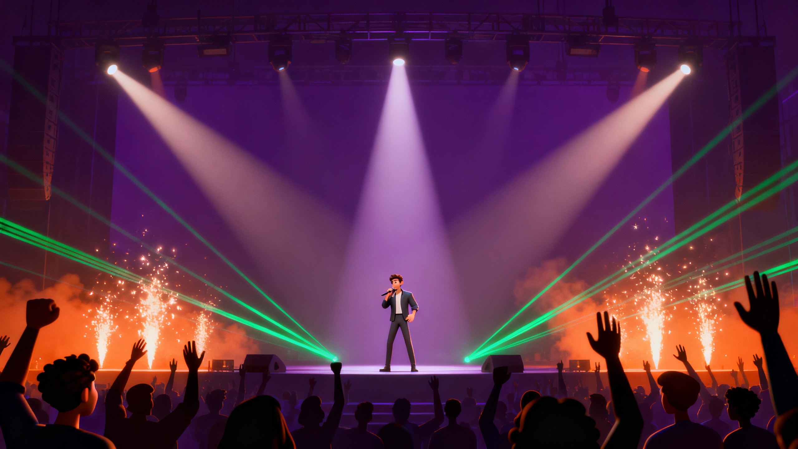 Breathtaking cinematic music video scene with dramatic stage lighting