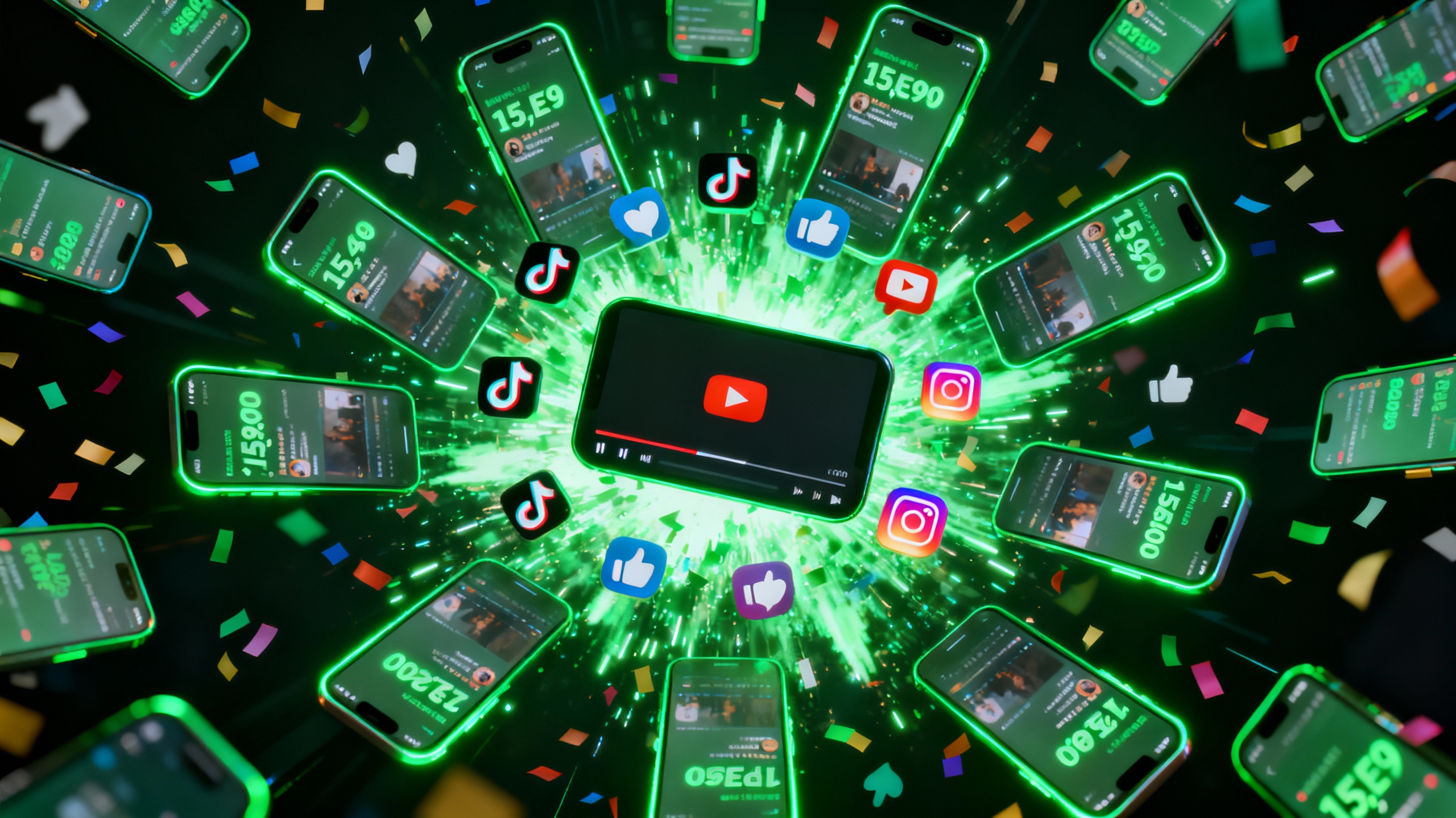 Viral content explosion with social media engagement metrics and view counts