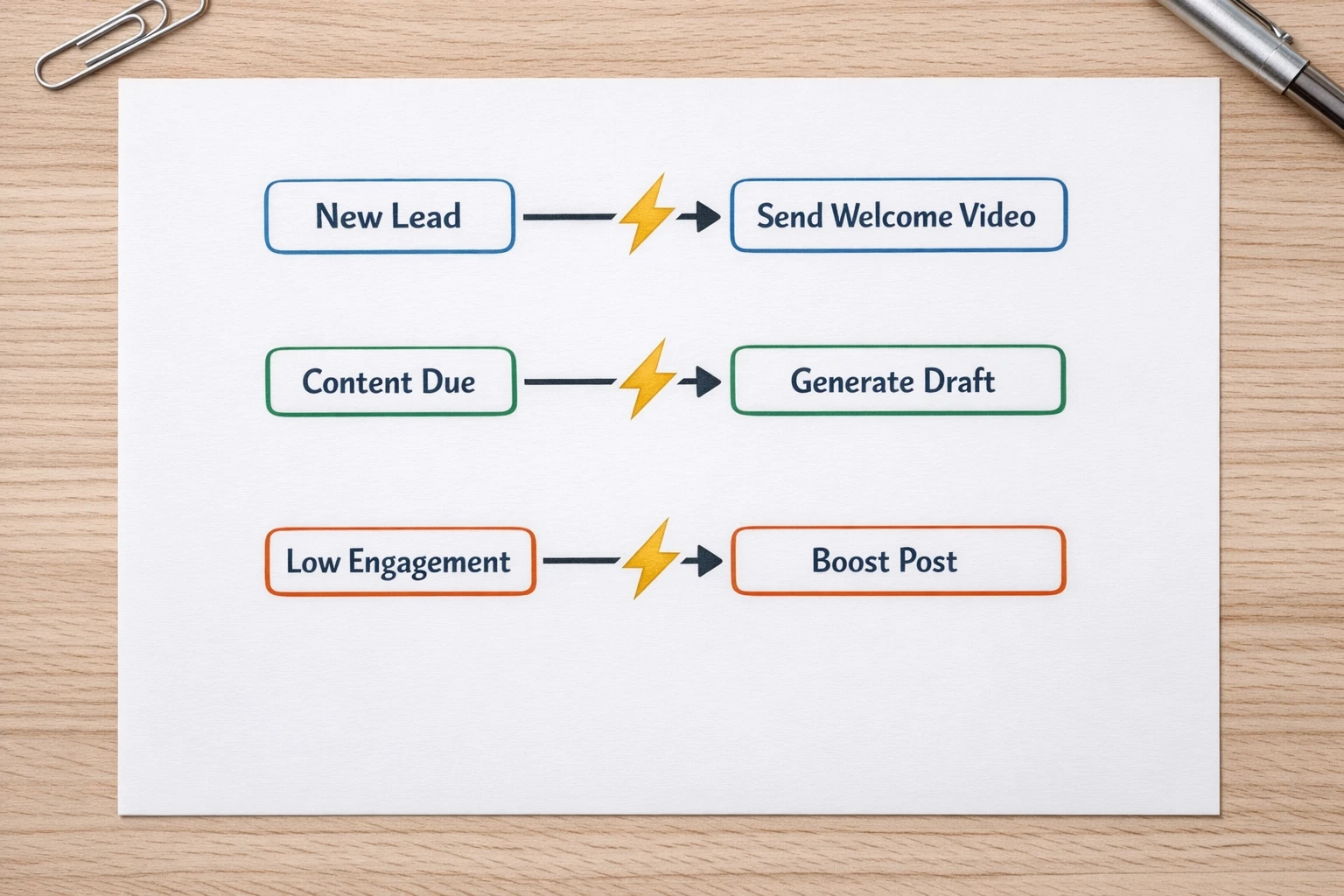 Time savings comparison showing manual video marketing at 4 hours per day versus AI task automation at 5 minutes per day