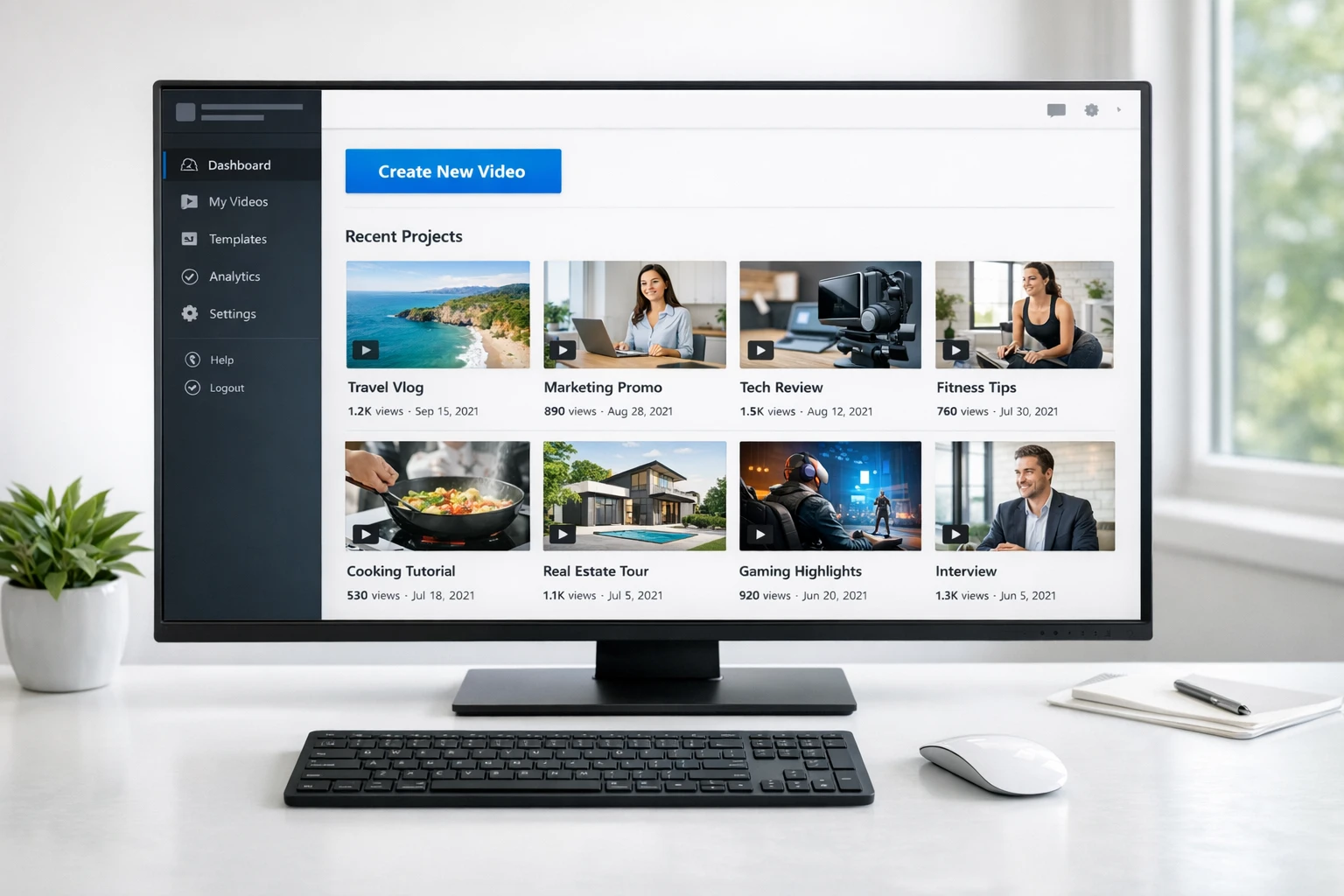 AI video creation platform dashboard showing content creation and scheduling