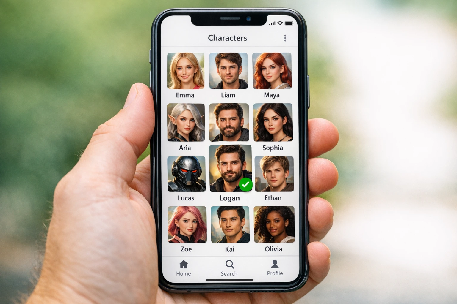 Character voice selection interface showing different AI voice styles for video creation
