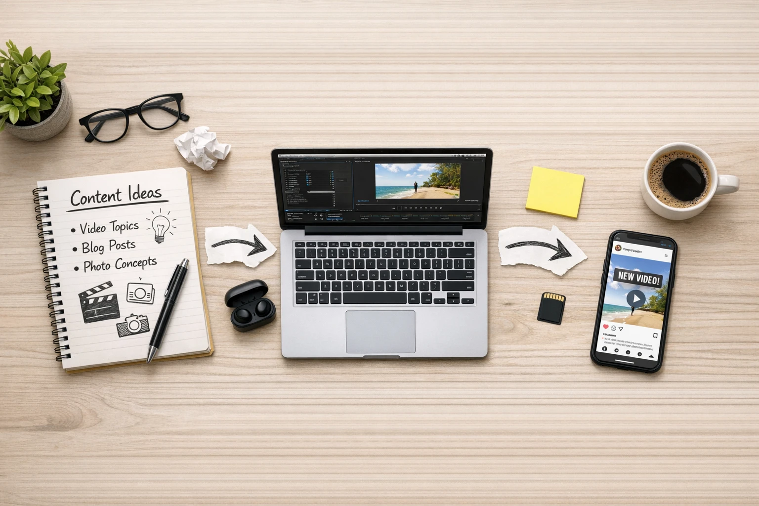 Content calendar showing automated video scheduling across TikTok, YouTube, Instagram and Facebook