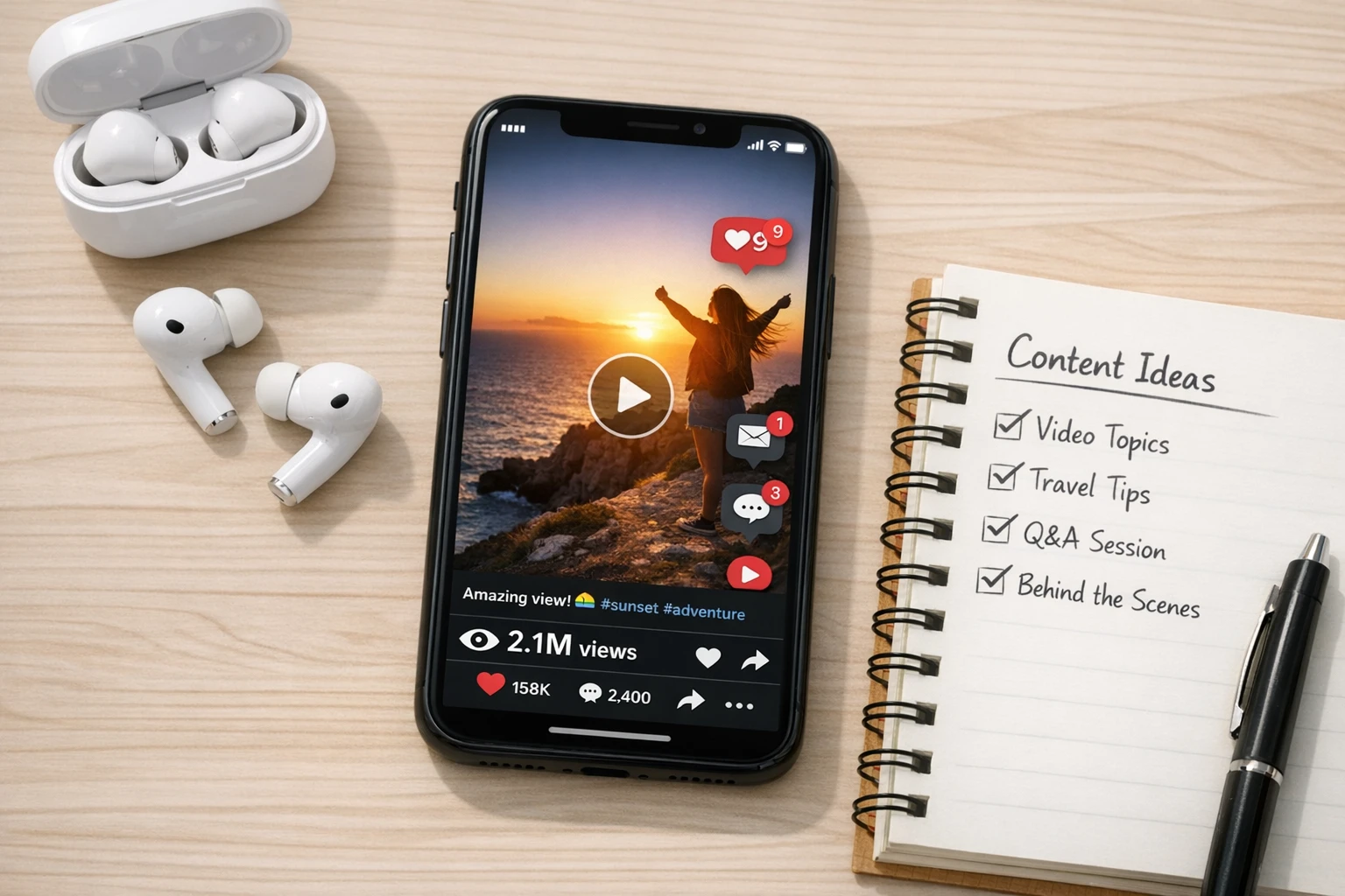 Viral content creation with celebrity voice AI showing social media growth and engagement metrics