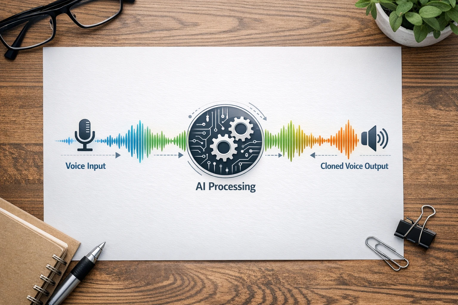 Celebrity voice generator technology showing AI voice cloning process for creating character voice videos