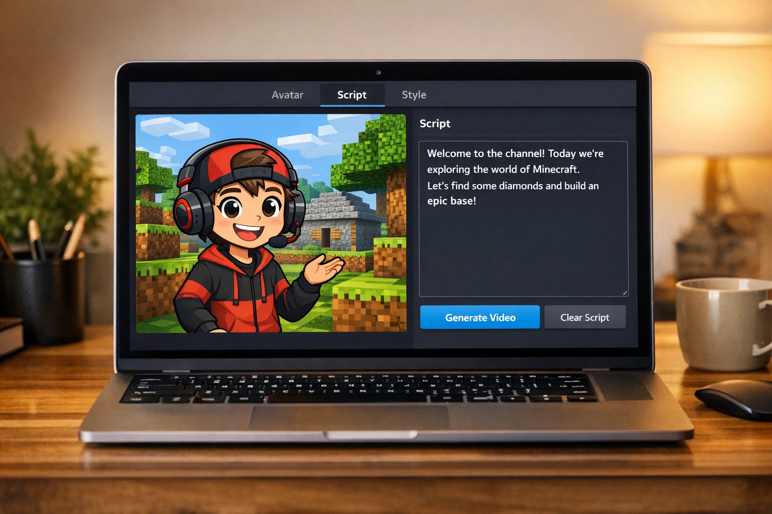 Character explainer video maker with cartoon characters and gaming backgrounds