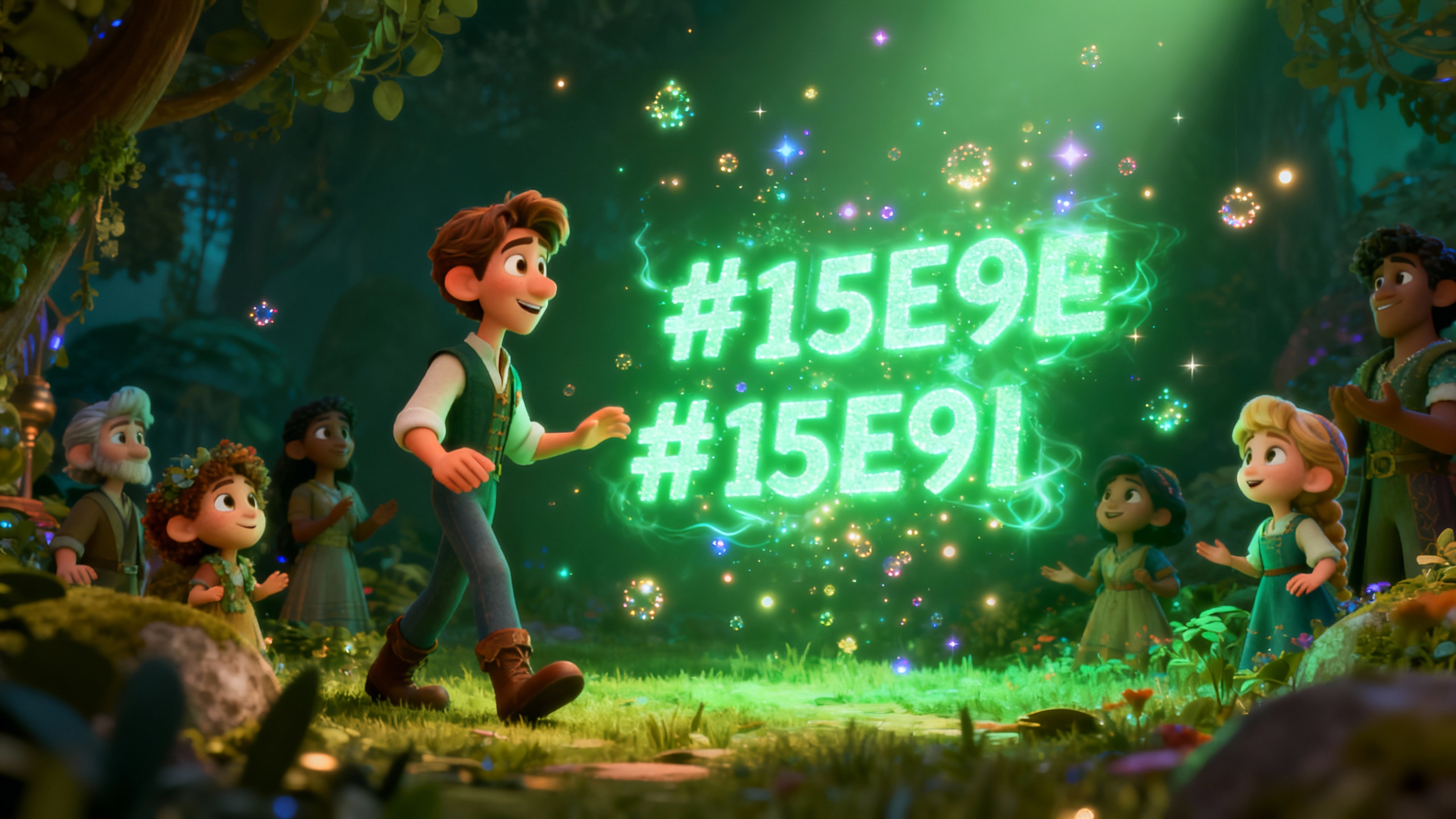 Pixar-quality 3D animated scene being generated from text with magical transformation