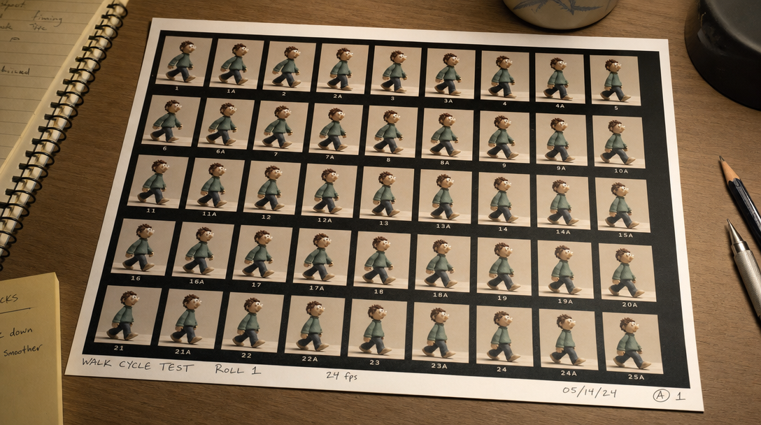 Contact sheet of near-identical stop motion frames showing why frame-by-frame animation takes so long