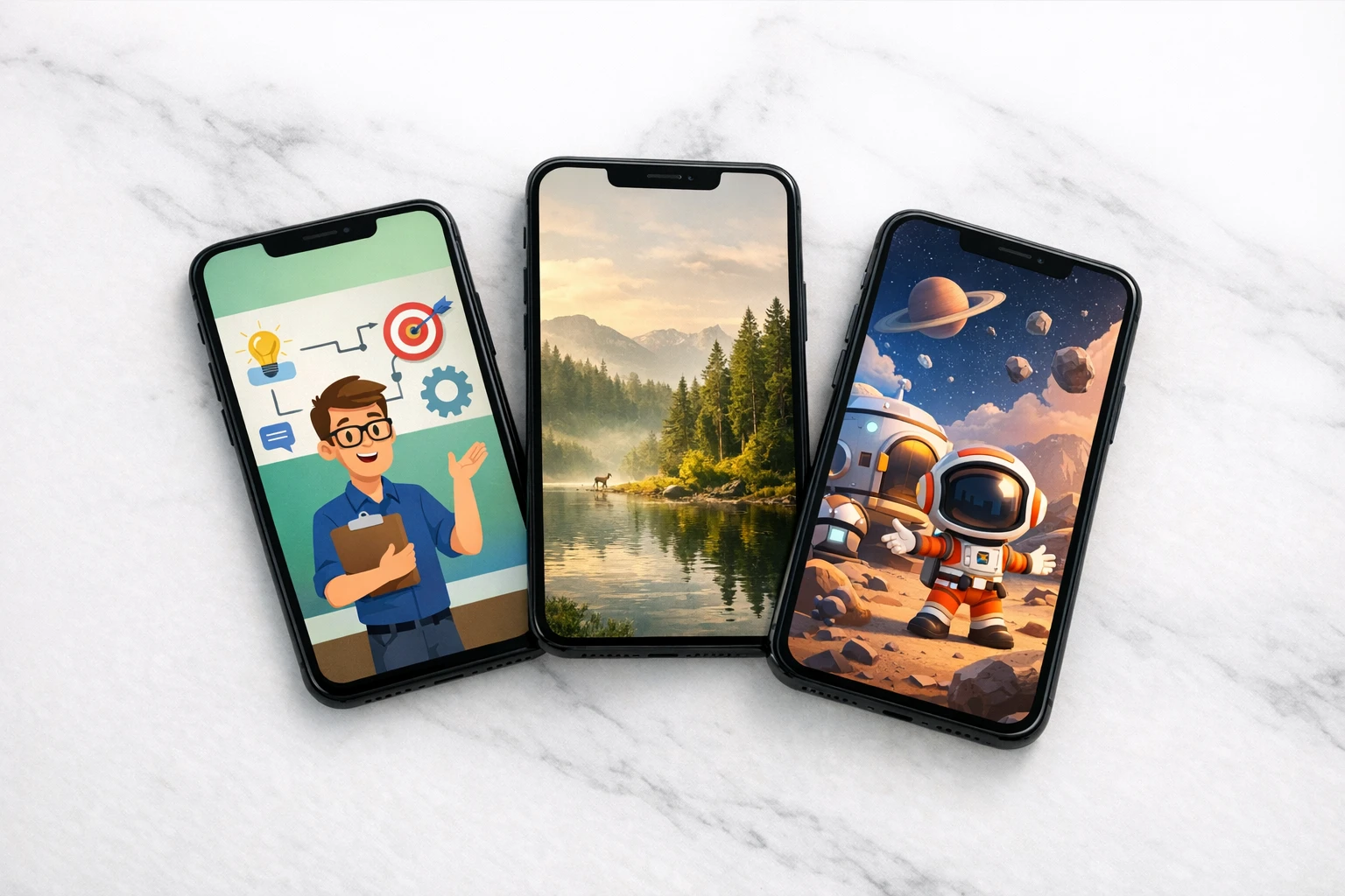 Multiple video styles and formats created from text to video AI including character explainer, faceless, and 3D animation