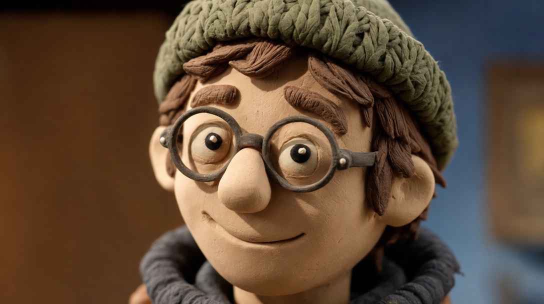 Closeup of a characterful clay portrait bust made with photo to clay figure AI
