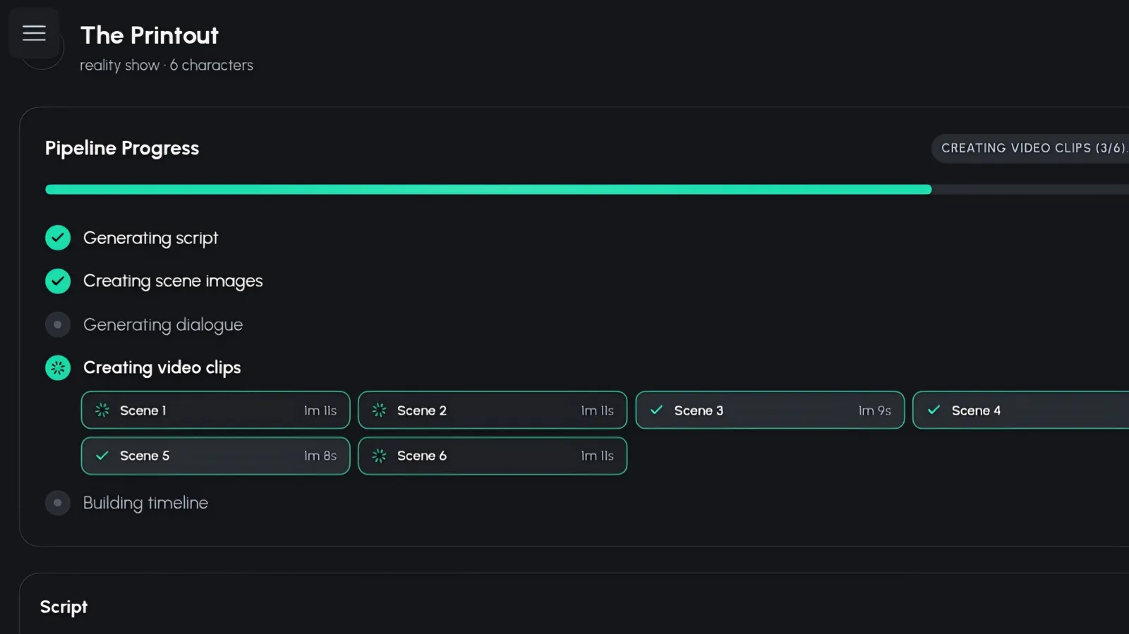 Render progress bar showing each stage of the fruit story video generation