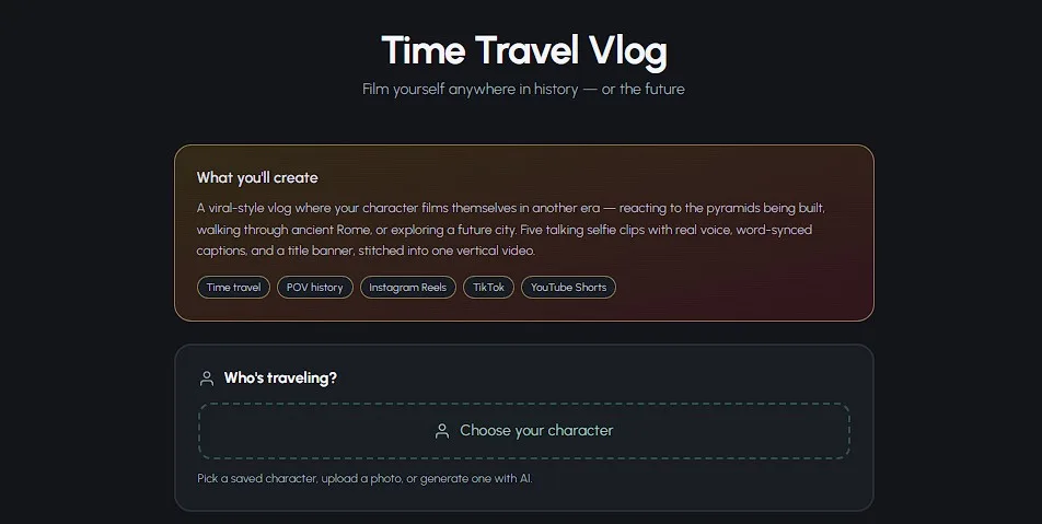 Time Travel Vlog step one choosing the character for an AI history POV video